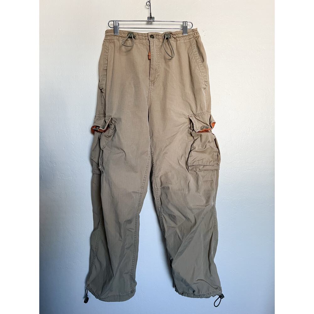VTG Gap Cargo Pants Mens Small Drawstring Parachute Tan Y2K 90s Ripstop Baggy